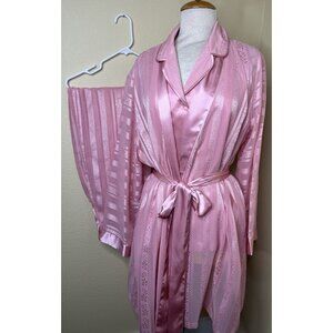 Y2K Morgan Taylor Intimates 3 Pc Robe Night Shirt Pant Sz  XL Pajamas PINK Sheer